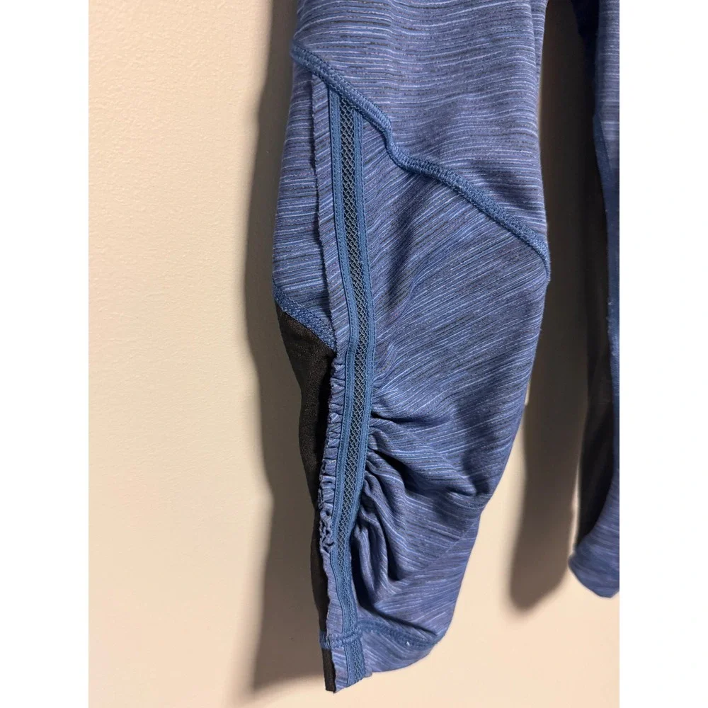 Lululemon Women Run For Your Life Blue Heather Crop Leggings Mesh Panels Size 6